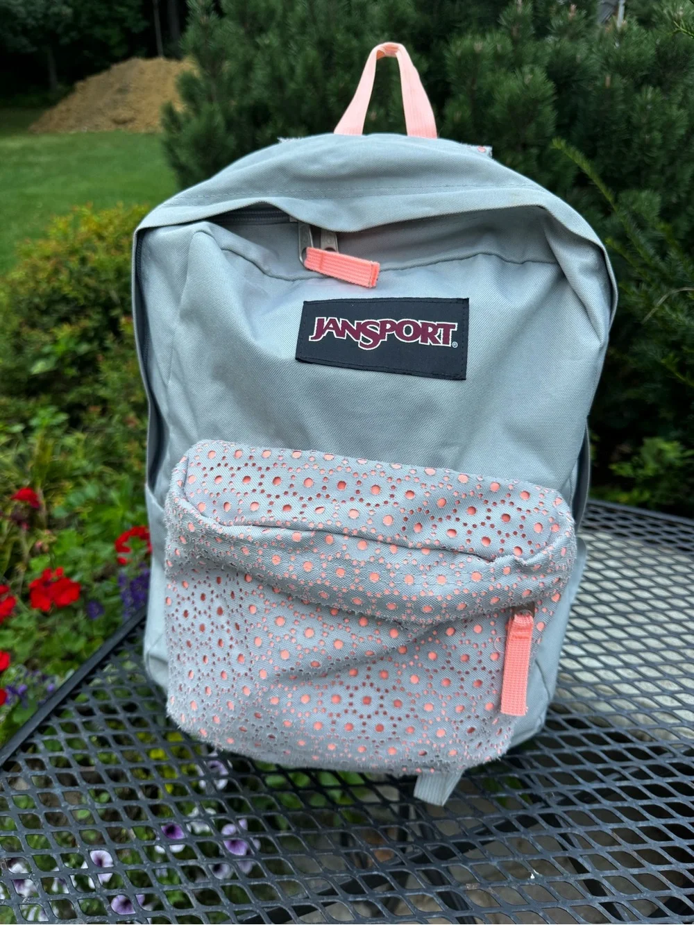 Jansport Light Gray Backpack with Pink Accents